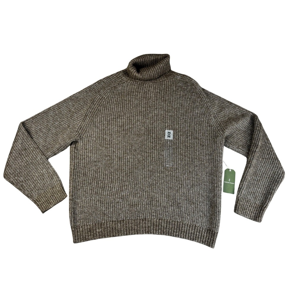 Mutual Weave Sweater Mens Large Brown Ribbed‎ Knit Turtleneck Classic Preppy New